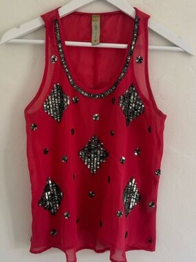 Dizzy Love Bright Pink Sequin Embellished Sheer Tank